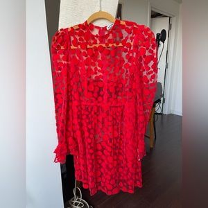 Brand New Batsheva Collarless Prairie Dress - Flocked Red